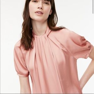 🆕 NWT J Crew Blush Pink Peach Short Sleeve mock neck top in satin-backed crepe